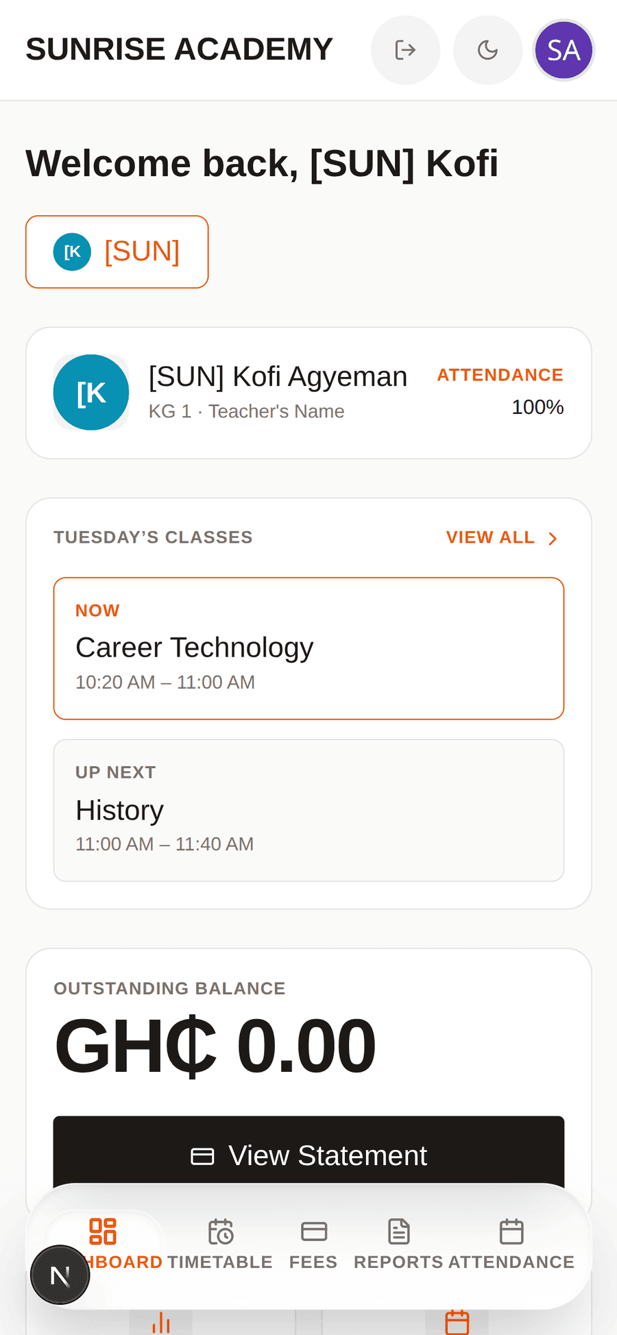 Parent Portal preview